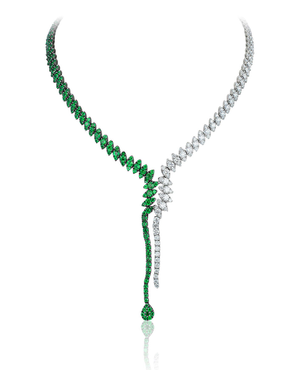 18K White Gold Tsavorite and White Diamond Necklace